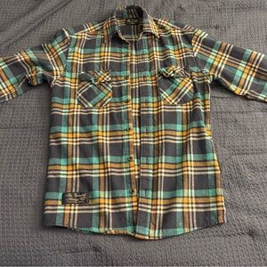 Casual Plaid Button-Down Shirt in Black, Green, and Yellow